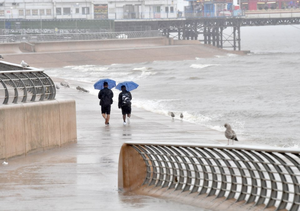  Blackpool in Lancashire was battered by strong winds and heavy rain today