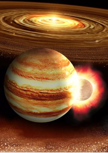  Artist's impression of a rogue planet smashing into Jupiter