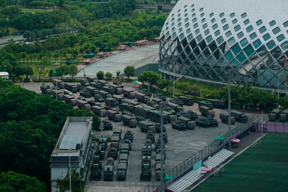  Chinese armoured vehicles were parked in the sports complex across the border in Hong Kong