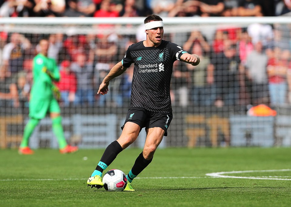 Milner had to play the rest of the game with a headband on thanks to the gash