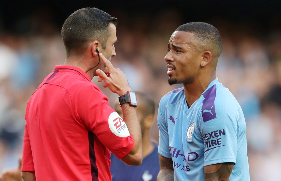  Michael Oliver was told to rule out Gabriel Jesus' winner against Spurs after the ball came off Aymeric Laporte's arm