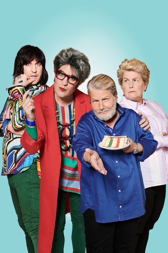  Hosts Sandy Toksvig and Noel Fielding dressed as judges Prue Leith and Paul Hollywood in the new Radio Times