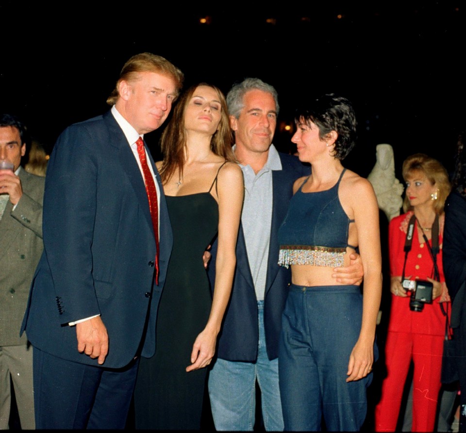 Donald Trump with wife Melania, Jeffrey Epstein and Ghislaine Maxwell at a party