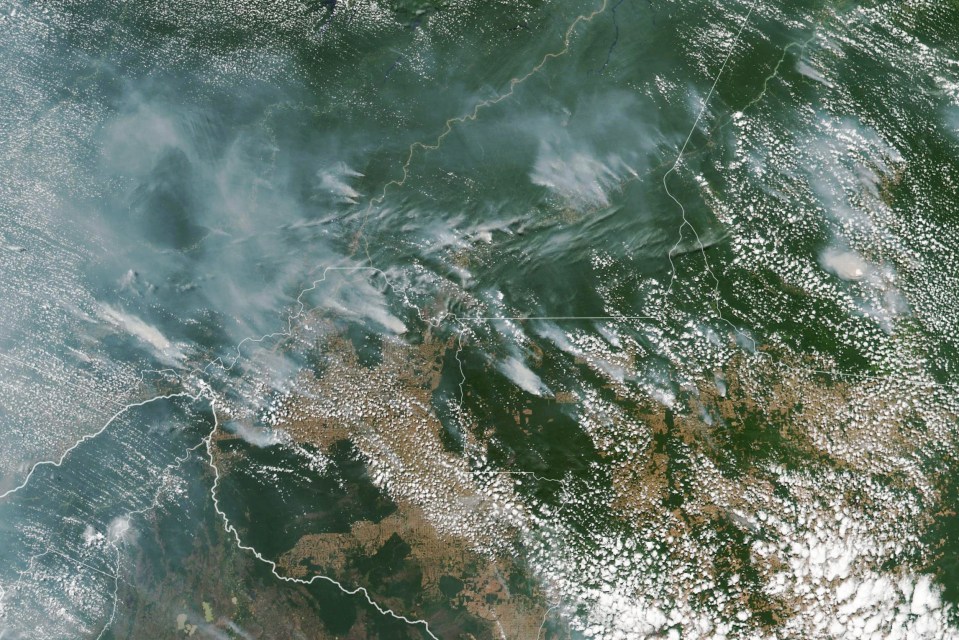  The fires burning in Amazonas, (top centre-left) Para (top right), Mato Grosso bottom right) and Rondonia (bottom centre)