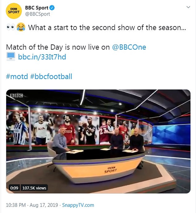  The BBC Sport Twitter account shared the clip of Lineker making fun of his colleagues