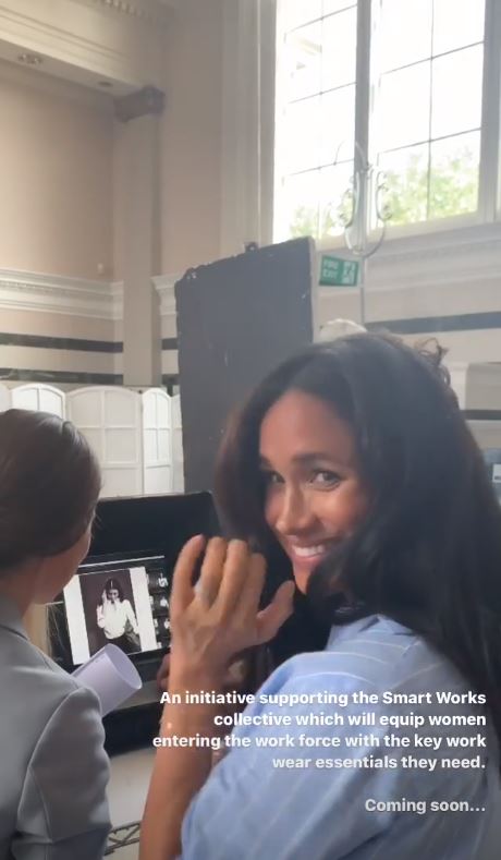  The Duchess of Sussex was filmed visiting a charity fashion shoot on Wednesday