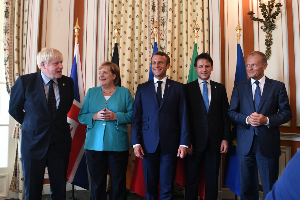  Boris Johnson, Angela Merkel, Emmanuel Macron, Giuseppe Conte and Donald Tusk posing on day one of G7