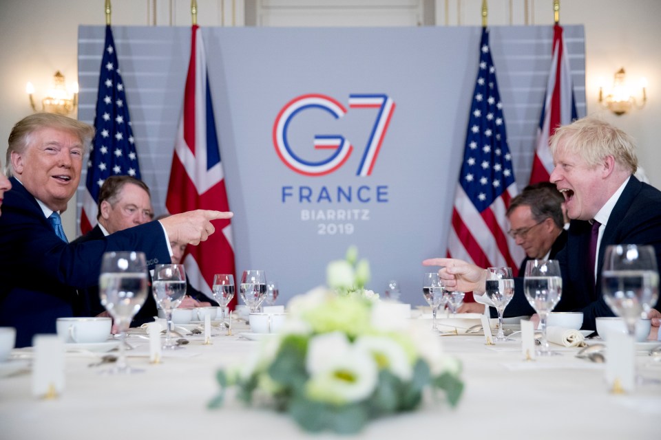 Boris Johnson and Donald Trump previously met for Brexit trade talks in August – where they were snapped roaring with laughter