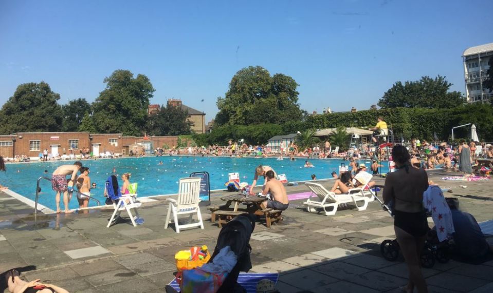  Brockwell Lido in South London filled up early yesterday as sun-lovers flocked to a place to cool off