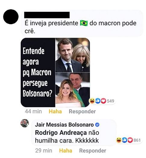  The sexist Facebook post was shared by a Bolsonaro supporter