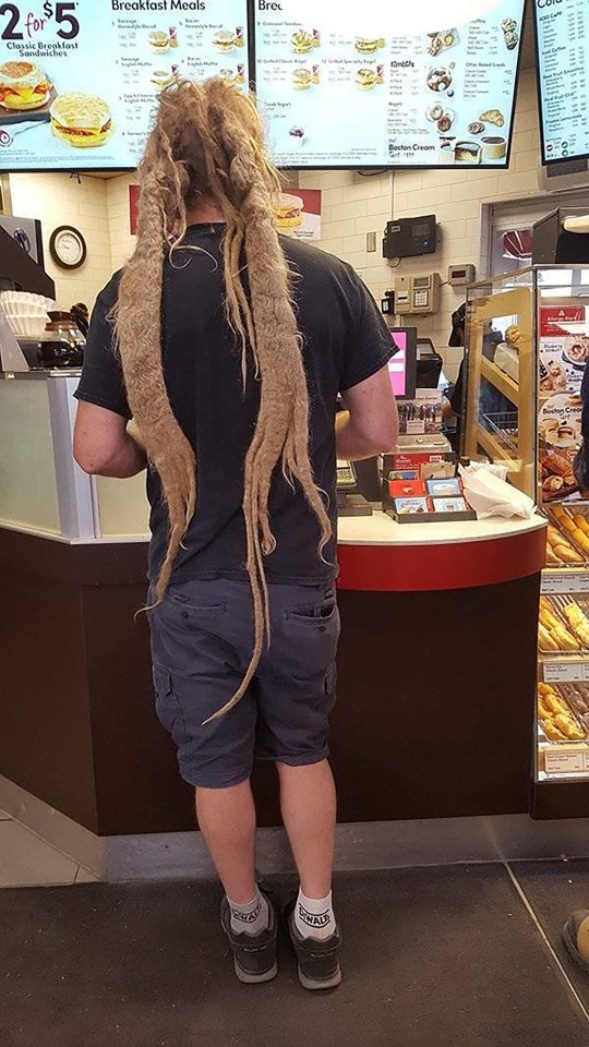  This fast food customer probably hasn't visited a hairdresser in a number of years