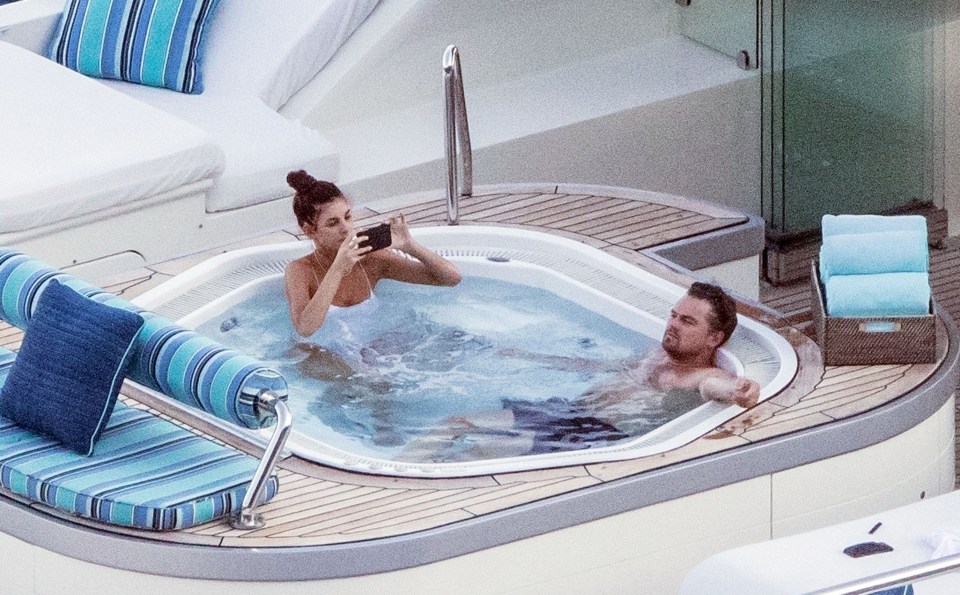  Leonardo and girlfriend Georgina spent much of their time relaxing in the Jacuzzi