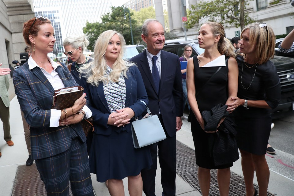  Lawyer David Boies arrives with clients Virginia Roberts Giuffre, left centre, Annie Farmer, right centre, and Sarah Ransome, far left, for a hearing in the criminal case against Epstein