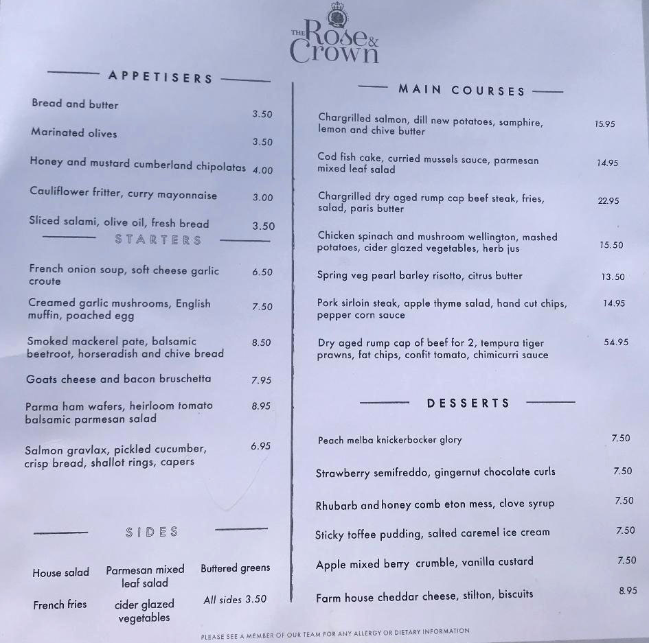  There is plenty of pub grub on offer, with Harry and Meghan opting for a roast dinner