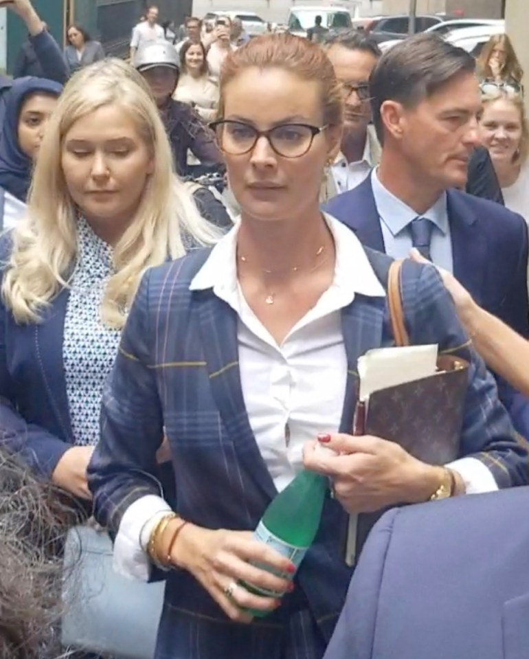  Epstein accusers Sarah Ransome, front middle, and Ms Roberts Guiffre, left, leave court today