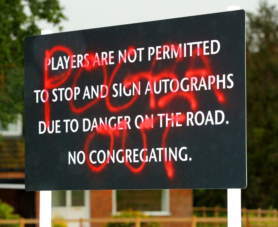  Vandals targeted a new sign outside Carrington, demanding 'Pogba Out'