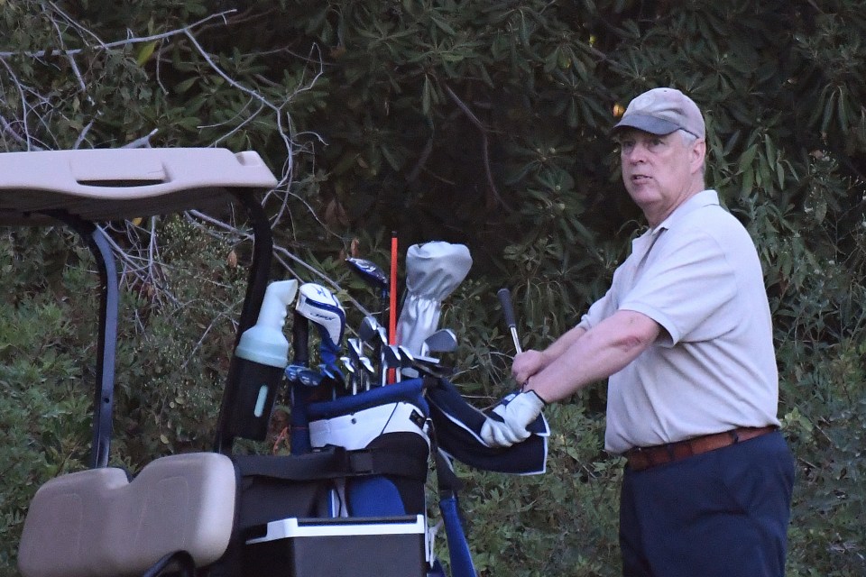  Prince Andrew has been pictured today hauling his golf bag round Real Club Valderrama in Sotogrande, southern Spain