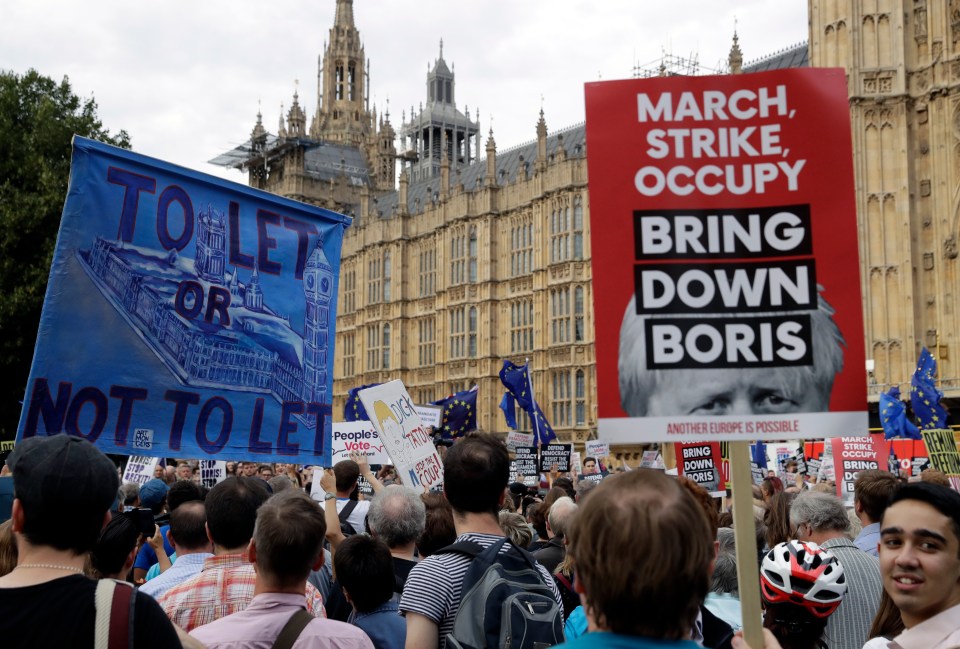  Anti-Brexit protesters demonstrated outside Parliament this evening