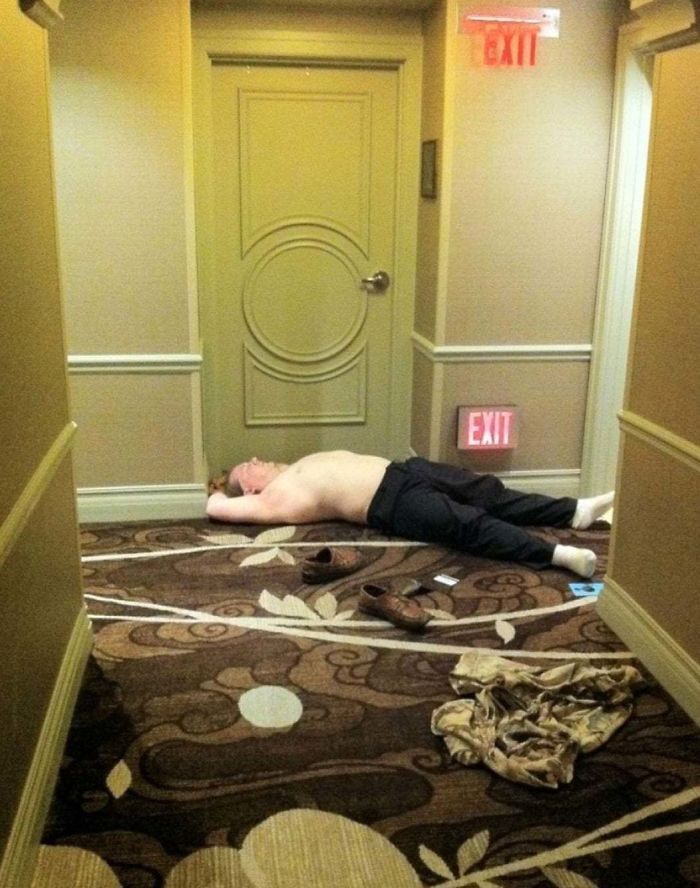  This man wasn't bothered about his room's check out time, and instead slept in the hallway