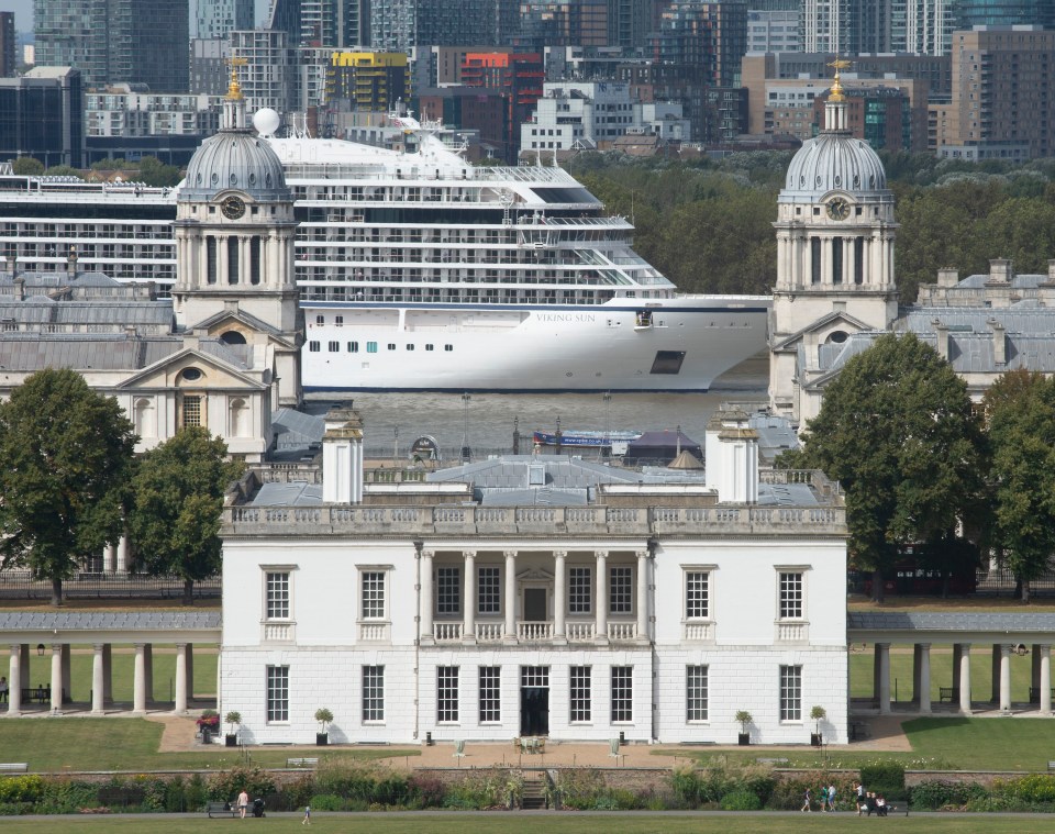  The Queen's House lies in the foreground of the docked cruise liner