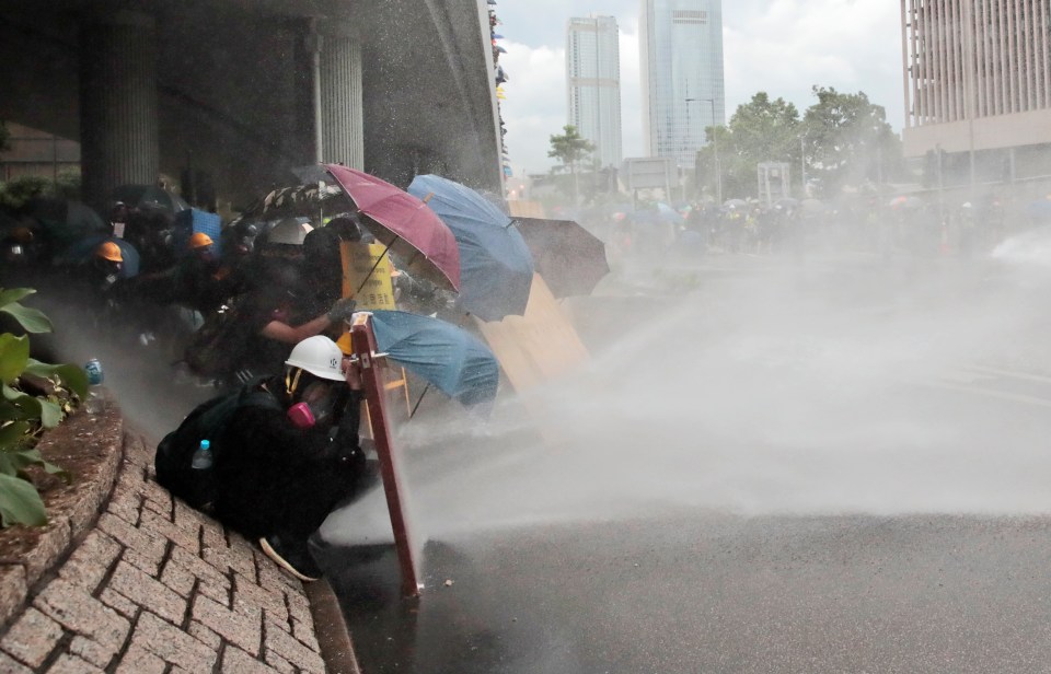  Protesters held umbrellas to shield themselves from the tear gas and water cannons