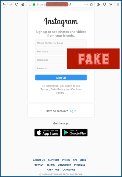  Clicking the link takes you to this very realistic fake sign up page for Instagram