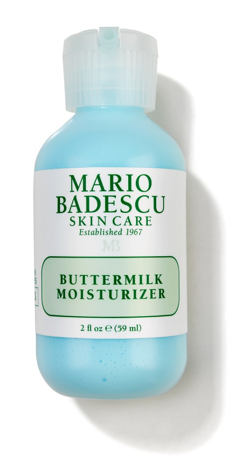 Mario Badescu Buttermilk Moisturizer contains lactic acid which gently exfoliates skin