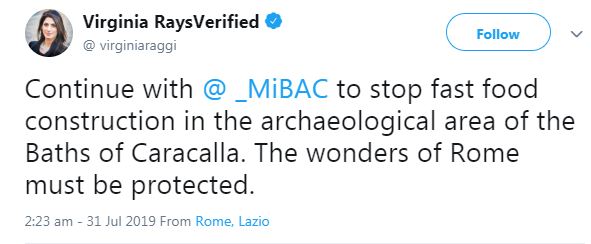 The mayor said Rome’s ‘wonders’ had to be protected