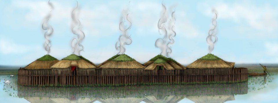  An illustration depicting what the Must Farm settlement may have looked like before it burned down 3,000 years ago