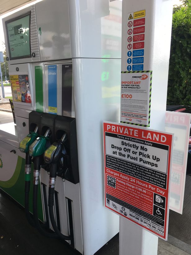  The sign at the fuel pumps warns motorists there is 'Strictly No Drop Off or Pick Up at the Fuel Pumps'