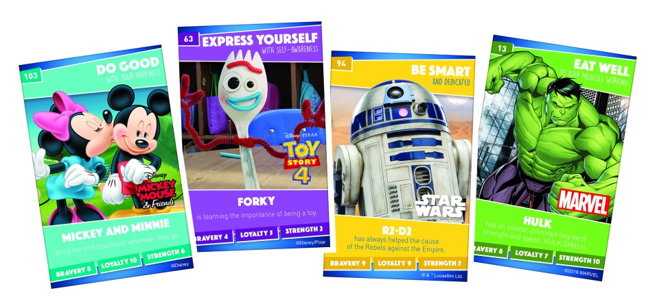 The cards have characters from Disney as well as Marvel and Star Wars