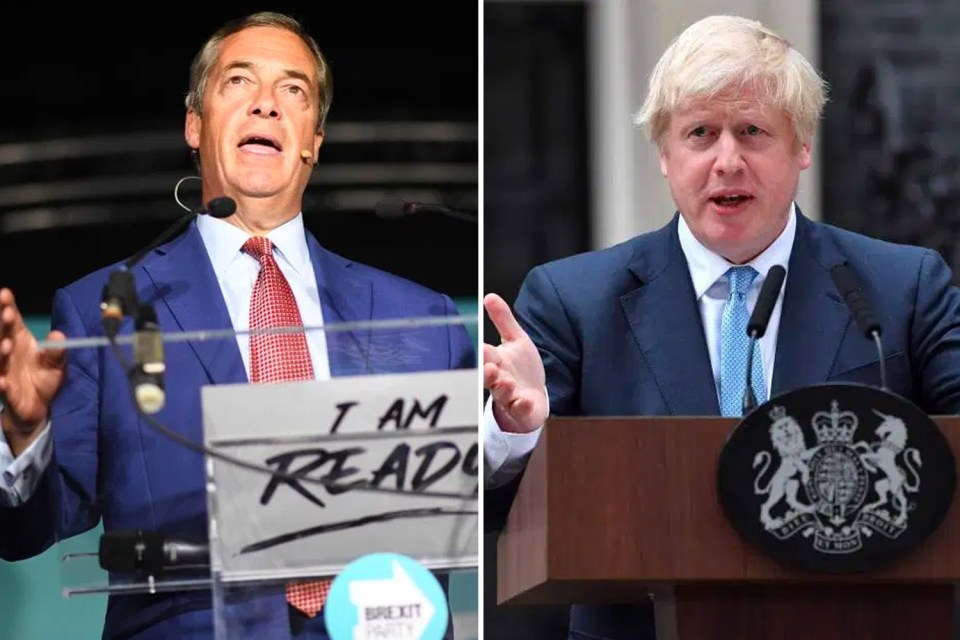  Nigel Farage suggested he would be willing to team up with Boris Johnson if the current deal is scrapped