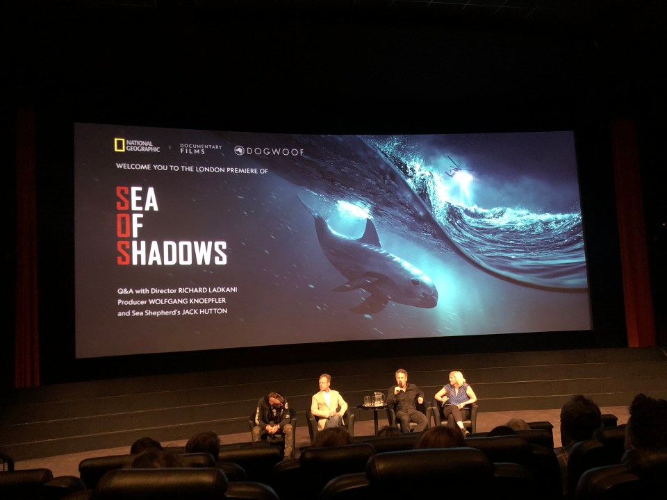  Sea Shepherd's Jack Hutton, producer Wolfgang Knoepfler and director Richard Ladkani answered questions at the London premiere of their documentary Sea of Shadows