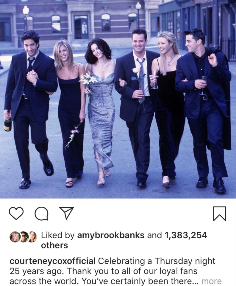 The Friends stars were celebrating the show’s 25th anniversary on Sunday and shared this image of the cast