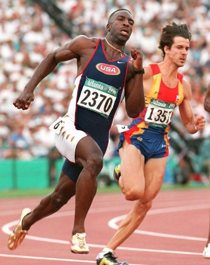  Michael Johnson on the way to winning 200m gold at the Atlanta Olympics