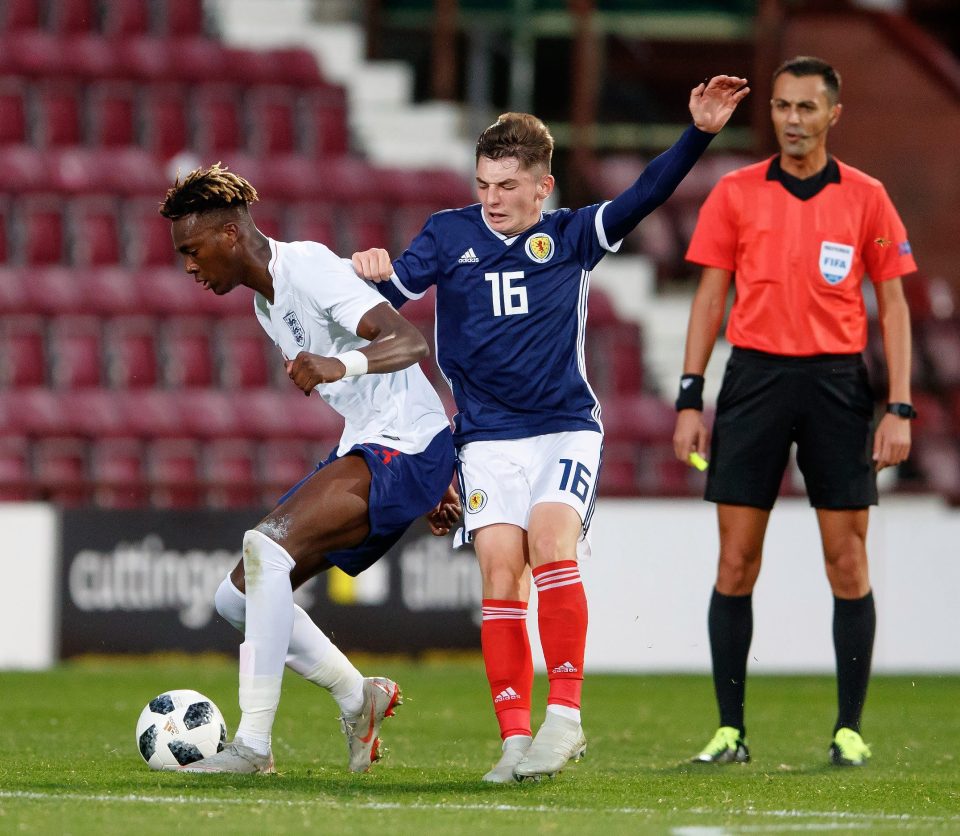  Gilmour in action for Scotland Under-21s against Chelsea team-mate Tammy Abraham