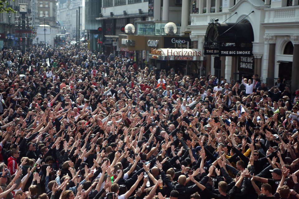  Ajax fans filled Leicester Square before the clash with Spurs