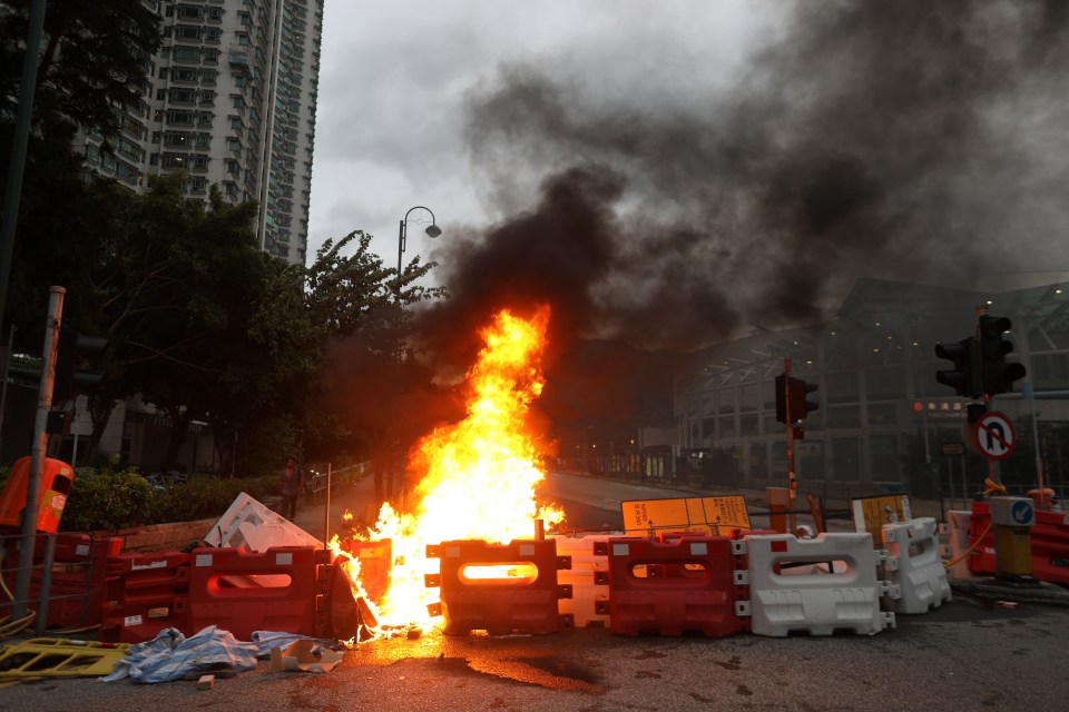  Barricades were set alight at Hong Kong International Airport