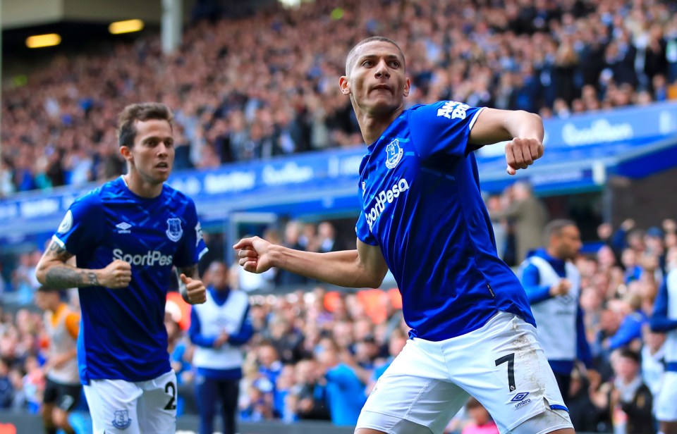  Richarlison celebrates netting his 80th-minute winner to assure Everton all three points against Wolves