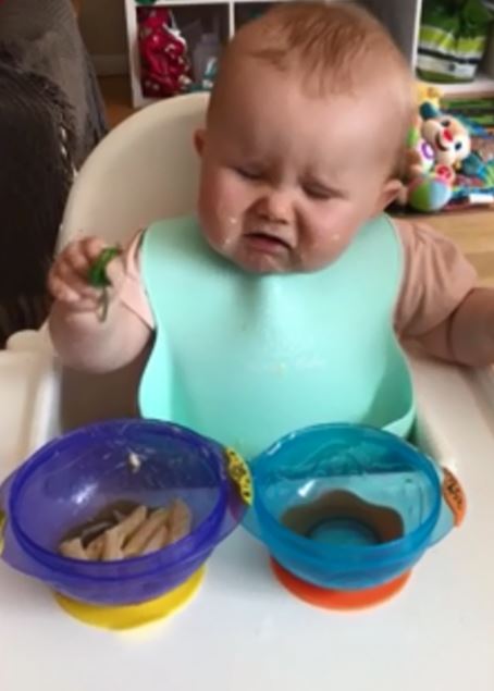  As the clip proves, her nine-month-old is far from impressed