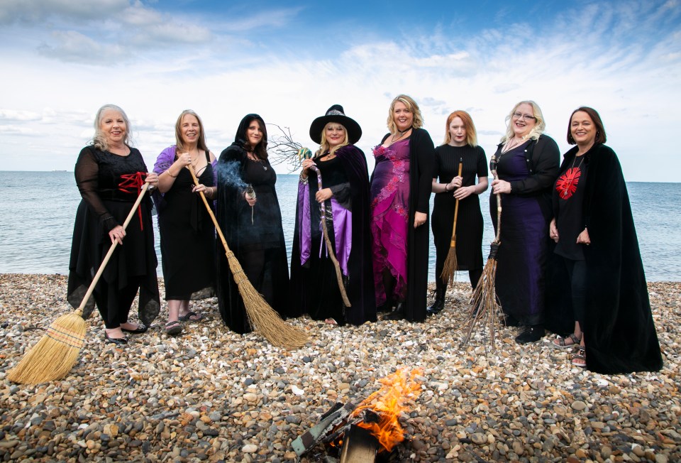  A coven of witches gather on the beach on the Isle of Sheppey to perform a ritual