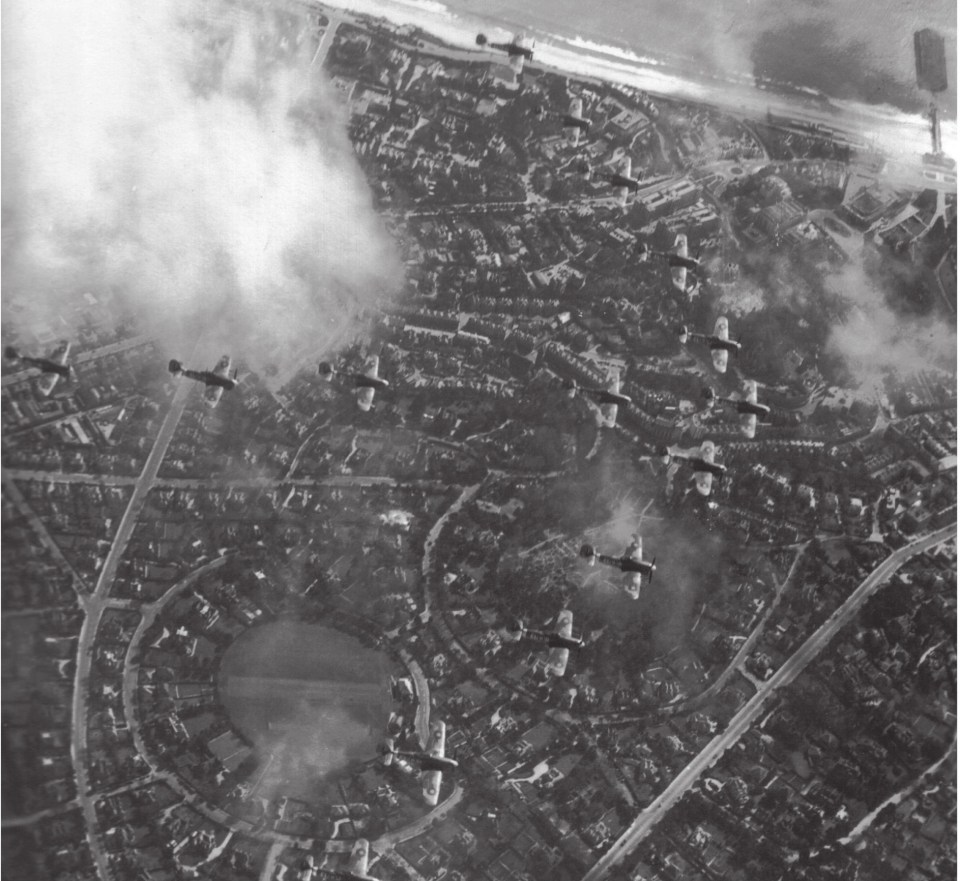  A flight of fifteen Typhoons photographed over southern England