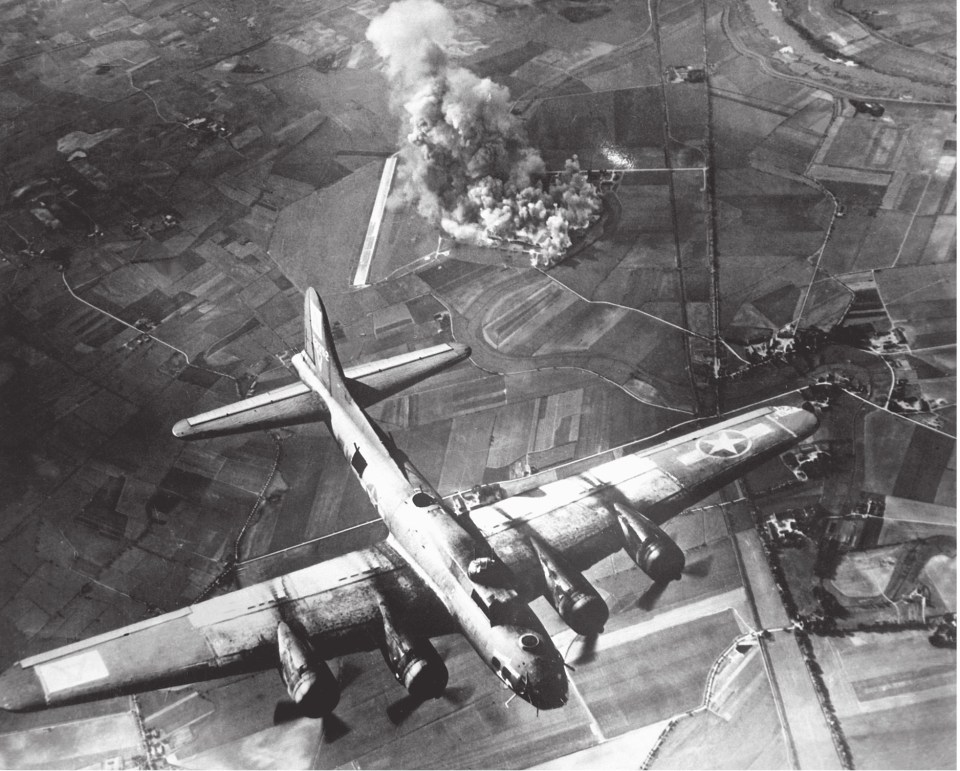  A B-17 of the US 8th Air Force bombing the Focke-Wulf fighter factory at Marienburg, Germany on 9 October 1943