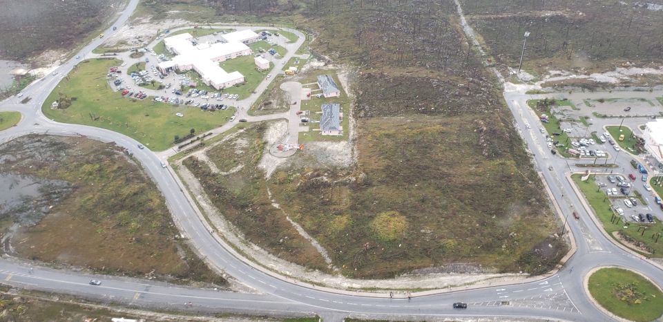  A chopper takes critical patients from Marsh Harbour Clinic on Abaco Islands, Bahamas