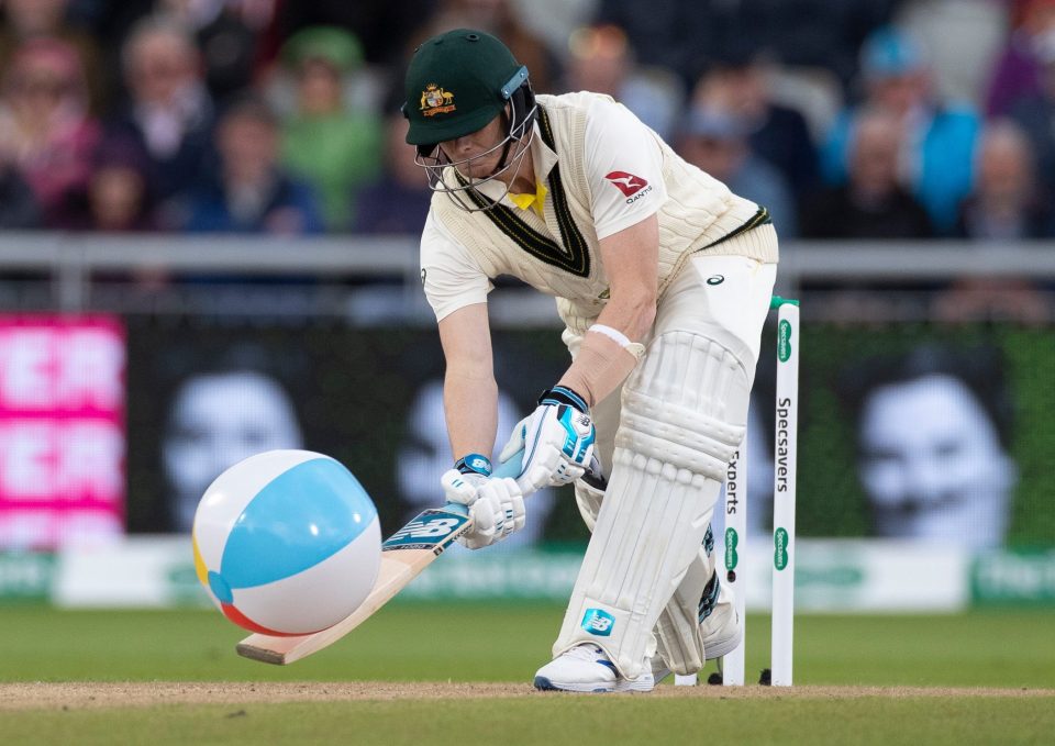  Aussie batsman Steve Smith saw the cork ball swapped for a beach ball during the windy conditions