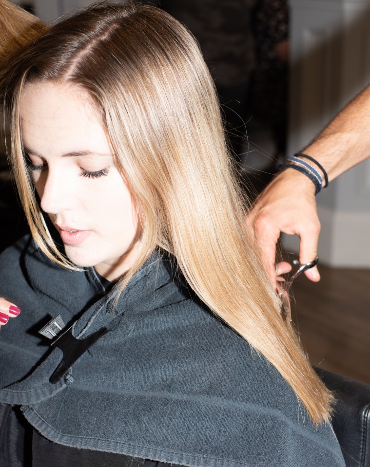 Lydia was nervous as the stylist started hacking away at her locks