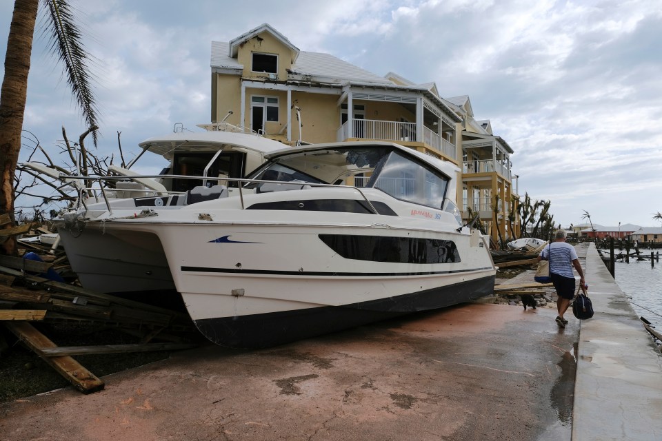  Boats sit where they were hurled onto dry land in Marsh Harbour, Bahamas