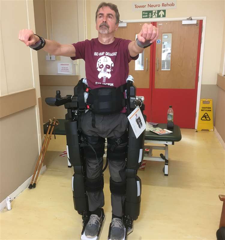  The devoted dad used a robotic exoskeleton to re-learn how to walk