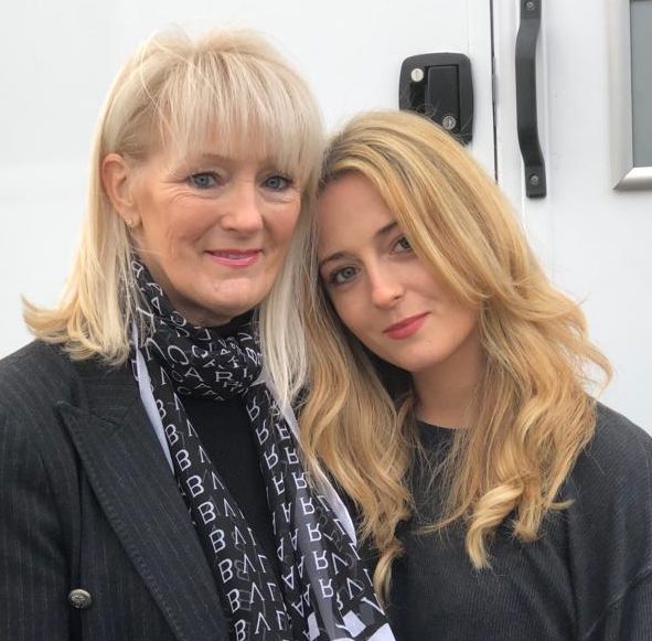  Karen Edwards pictured on the set of A Confession with Stephanie Hyam, who plays her murdered daughter Becky Godden