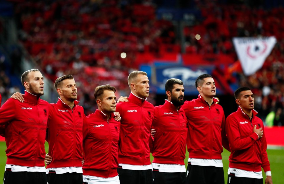  Albanian players were not impressed as the wrong anthem was played during the build-up to their match with France